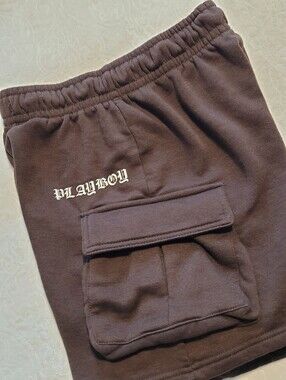 Playboy Cotton Shorts Size Small Brown Pockets Elastic Waist Comfortable EUC